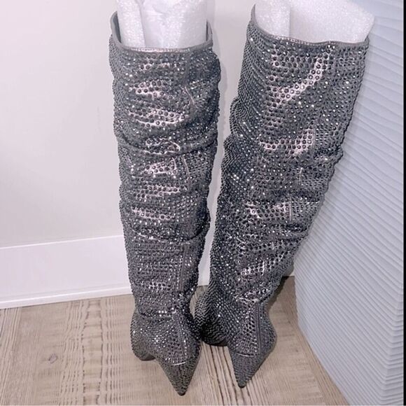 NEW I.N.C Gerii grey Metallic Slouch ImStuded Boots  Women |  Pewter |  shoes - Picture 5 of 9